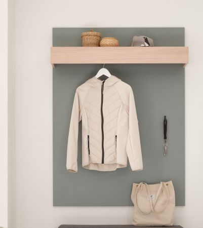 Garderobenpaneel Center in Salbei und Barista Eiche Wandgarderobe 100 x 135 cm