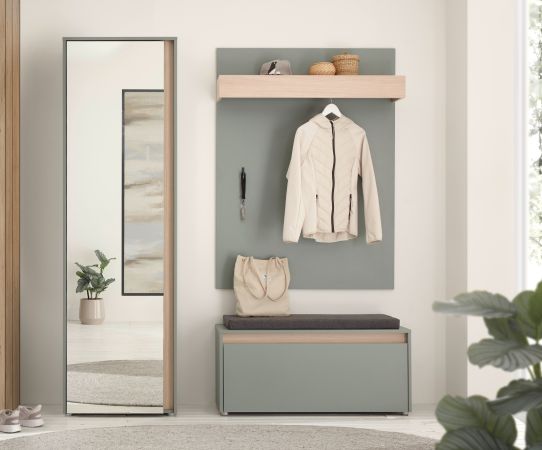 Garderobe Set 4-teilig Center in Salbei und Barista Eiche Garderobenkombination 170 x 200 cm