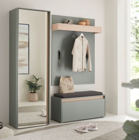 Garderobe Set 4-teilig Center in Salbei und Barista Eiche Garderobenkombination 170 x 200 cm