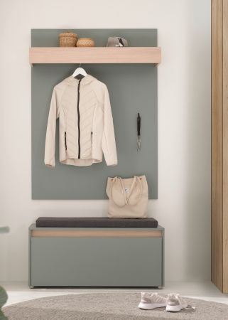 Garderobe Set 3-teilig Center in Salbei und Barista Eiche Garderobenkombination 100 x 200 cm