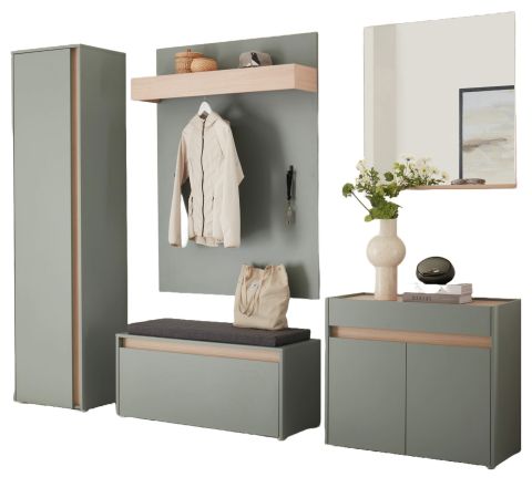 Garderobe Set 6-teilig Center Salbei und Barista Eiche 260 x 200 cm, Komplett-Set inkl. Sitzkissen