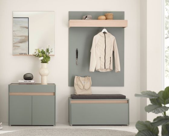 Garderobe Set 5-teilig Center in Salbei und Barista Eiche Garderobenkombination 190 x 200 cm