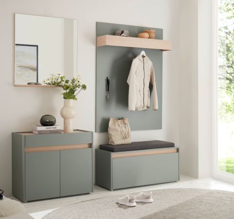 Garderobe Set 5-teilig Center in Salbei und Barista Eiche Garderobenkombination 190 x 200 cm