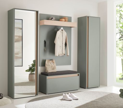 Garderobe Set 5-teilig Center in Salbei und Barista Eiche Garderobenkombination 230 x 200 cm
