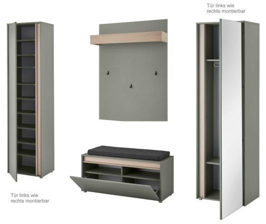 Garderobe Set 5-teilig Center in Salbei und Barista Eiche Garderobenkombination 230 x 200 cm
