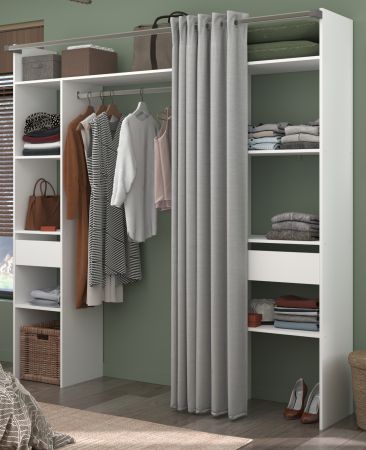 Parisot Kleiderschrank Nivo in Wei� und Grau Mehrzweckschrank mit Vorhang 198 x 203 cm