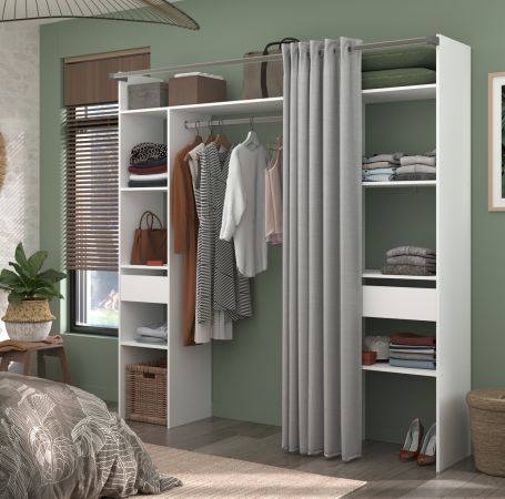 Parisot Kleiderschrank Nivo in Wei� und Grau Mehrzweckschrank mit Vorhang 198 x 203 cm