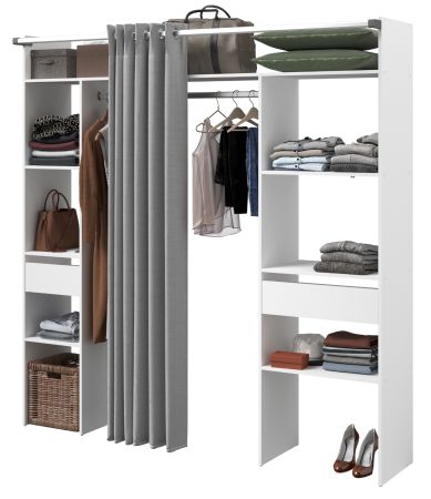 Parisot Kleiderschrank Nivo in Wei� und Grau Mehrzweckschrank mit Vorhang 198 x 203 cm