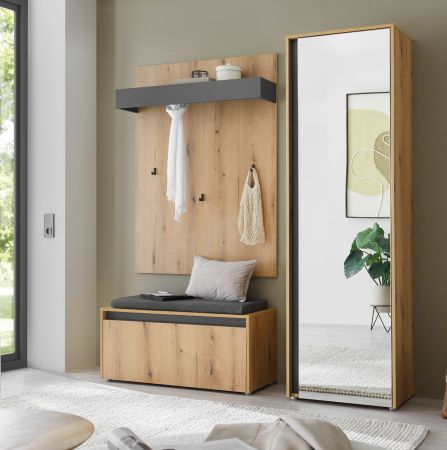 Garderobenschrank Center in Evoke Eiche und grau Flurschrank mit Spiegel 60 x 200 cm