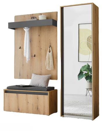 Garderobe Set 4-teilig Center in Evoke Eiche und grau Garderobenkombination 170 x 200 cm