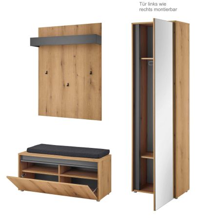 Garderobe Set 4-teilig Center in Evoke Eiche und grau Garderobenkombination 170 x 200 cm