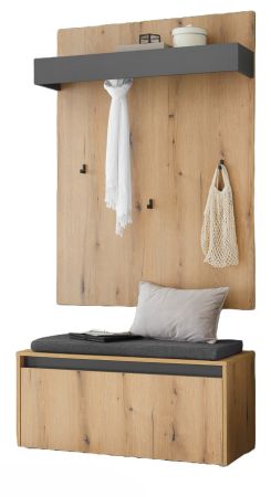 Garderobe Set 3-teilig Center in Evoke Eiche und grau Garderobenkombination 100 x 200 cm
