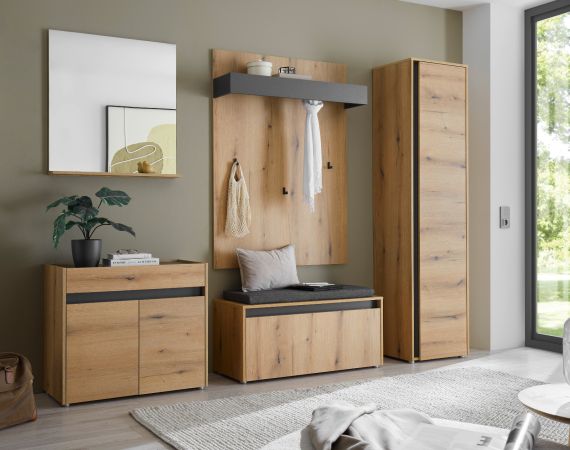Garderobe Set 6-teilig Center in Evoke Eiche und grau Garderobenkombination 260 x 200 cm