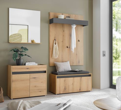Garderobe Set 5-teilig Center in Evoke Eiche und grau Garderobenkombination 190 x 200 cm
