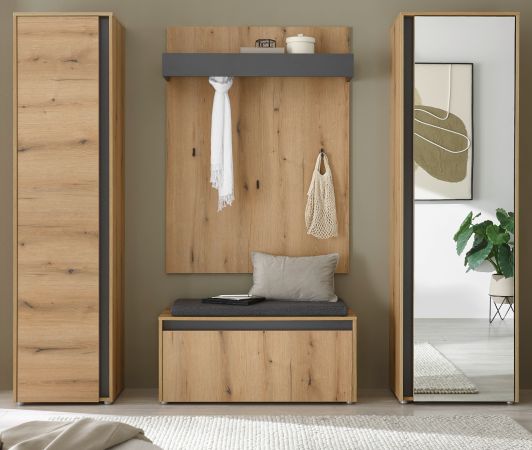 Garderobe Set 5-teilig Center in Evoke Eiche und grau Garderobenkombination 230 x 200 cm