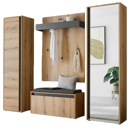 Garderobe Set 5-teilig Center in Evoke Eiche und grau Garderobenkombination 230 x 200 cm