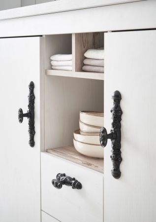 K�chenschrank Rovola in wei� Pinie Landhaus K�che Unterschrank f�r Sp�le oder Kochfeld 129 cm, Soft-Close