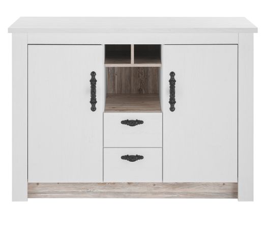 K�chenschrank Rovola in wei� Pinie Landhaus K�che Unterschrank f�r Sp�le oder Kochfeld 129 cm, Soft-Close