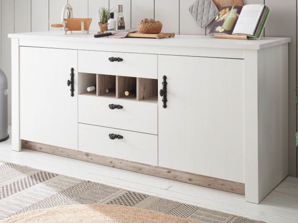 K�chenschrank Rovola in wei� Pinie Landhaus K�che Unterschrank f�r Sp�le oder Kochfeld 202 cm, Soft-Close