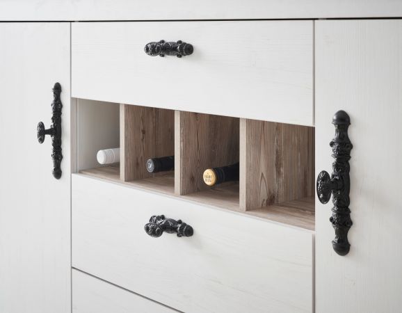 K�chenschrank Rovola in wei� Pinie Landhaus K�che Unterschrank f�r Sp�le oder Kochfeld 202 cm, Soft-Close