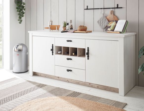 K�chenschrank Rovola in wei� Pinie Landhaus K�che Unterschrank f�r Sp�le oder Kochfeld 202 cm, Soft-Close