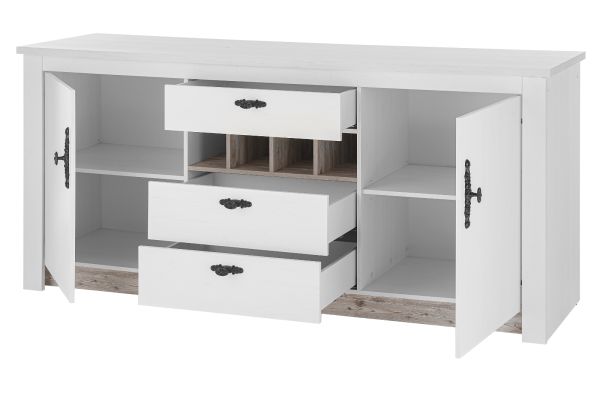 K�chenschrank Rovola in wei� Pinie Landhaus K�che Unterschrank f�r Sp�le oder Kochfeld 202 cm, Soft-Close