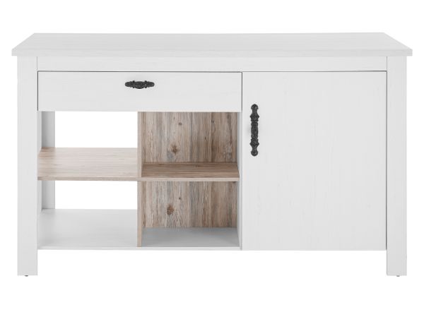 K�cheninsel Rovola in wei� Pinie Landhaus K�chenschrank freistehend 161 x 77 cm, Soft-Close