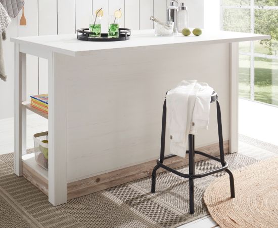 K�chentheke Rovola in wei� Pinie Landhaus K�cheninsel freistehend 161 x 90 cm, Soft-Close