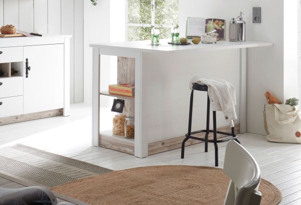 K�chentheke Rovola in wei� Pinie Landhaus K�cheninsel freistehend 161 x 90 cm, Soft-Close