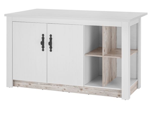 K�chentheke Rovola in wei� Pinie Landhaus K�cheninsel freistehend 161 x 90 cm, Soft-Close
