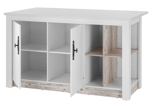 K�chentheke Rovola in wei� Pinie Landhaus K�cheninsel freistehend 161 x 90 cm, Soft-Close