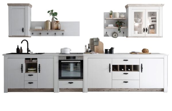 K�che Rovola in wei� Pinie Landhaus K�chenschrank Set 7-teilig 394 x 200 cm