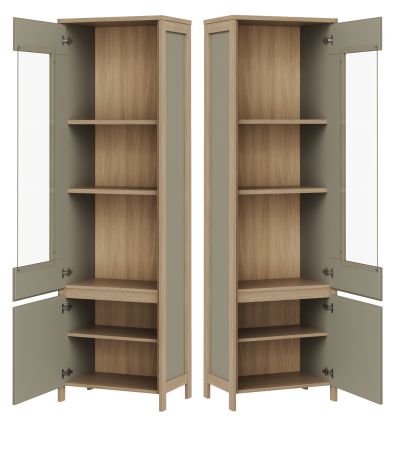 Vitrine Finnes in Salbei und Eiche Vitrinenschrank skandinavisch 58 x 195 cm, Soft-Close