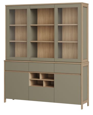 Buffet Finnes in Salbei und Eiche Vitrinenschrank skandinavisch 164 x 195 cm, Soft-Close