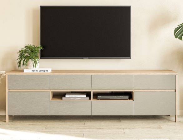 TV-Lowboard Finnes in Salbei und Eiche TV Unterteil skandinavisch 193 cm, Soft-Close