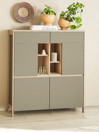 Highboard Finnes in Salbei und Eiche Kommode skandinavisch 111 x 125 cm, Soft-Close