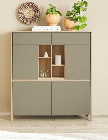 Highboard Finnes in Salbei und Eiche Kommode skandinavisch 111 x 125 cm, Soft-Close