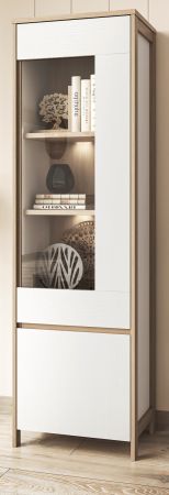 Vitrine Finnes in wei� und Eiche Vitrinenschrank skandinavisch 58 x 195 cm, Soft-Close