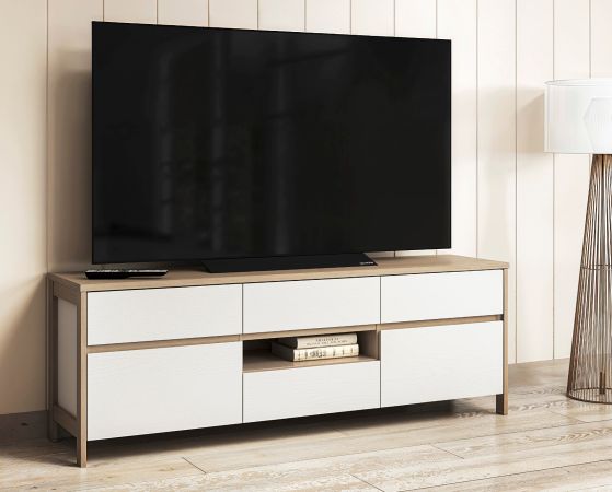 TV-Lowboard Finnes in wei� und Eiche TV Unterteil skandinavisch 164 cm, Soft-Close