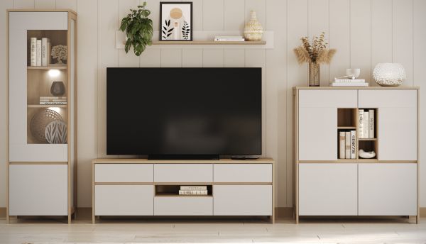 TV-Lowboard Finnes in wei� und Eiche TV Unterteil skandinavisch 164 cm, Soft-Close