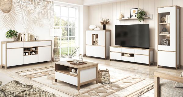 TV-Lowboard Finnes in wei� und Eiche TV Unterteil skandinavisch 164 cm, Soft-Close