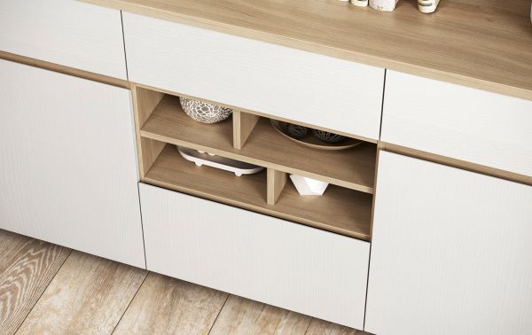 Sideboard Finnes in wei� und Eiche Kommode skandinavisch 164 cm, Soft-Close