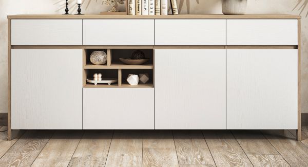 Sideboard Finnes in wei� und Eiche Kommode skandinavisch 193 cm, Soft-Close