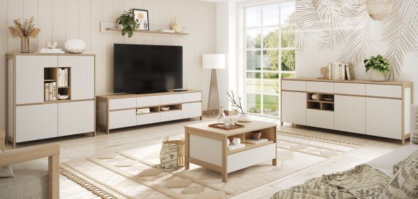 Sideboard Finnes in wei� und Eiche Kommode skandinavisch 193 cm, Soft-Close
