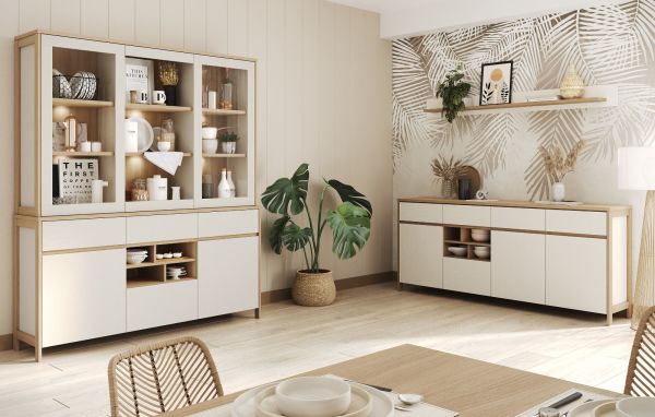 Sideboard Finnes in wei� und Eiche Kommode skandinavisch 193 cm, Soft-Close