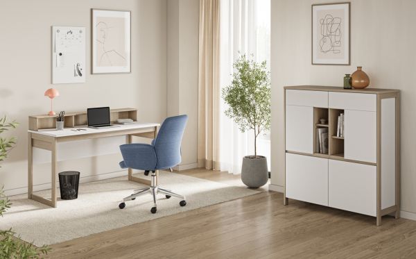 Highboard Finnes in wei� und Eiche Kommode skandinavisch 111 x 125 cm, Soft-Close