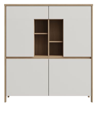 Highboard Finnes in wei� und Eiche Kommode skandinavisch 111 x 125 cm, Soft-Close