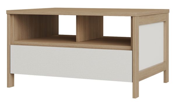 Couchtisch Finnes in wei� und Eiche Beistelltisch skandinavisch 80 x 60 cm, Soft-Close