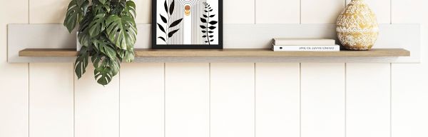 Wandboard Finnes in wei� und Eiche Wandregal skandinavisch 180 cm