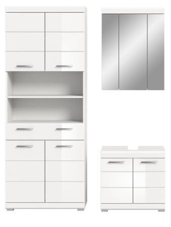 Badm�bel Set 3-teilig Shawn in wei� Hochglanz Badkombination 149 x 191 cm